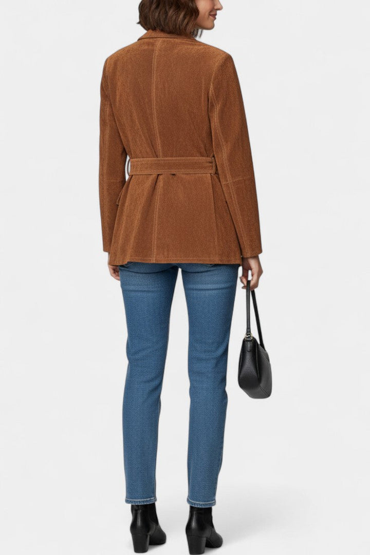 Kemina Classic Double-Breasted Suede Leather Coat