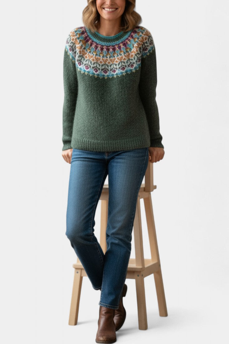 Sarra Chunky Knit Jacquard Sweater with Round Neckline
