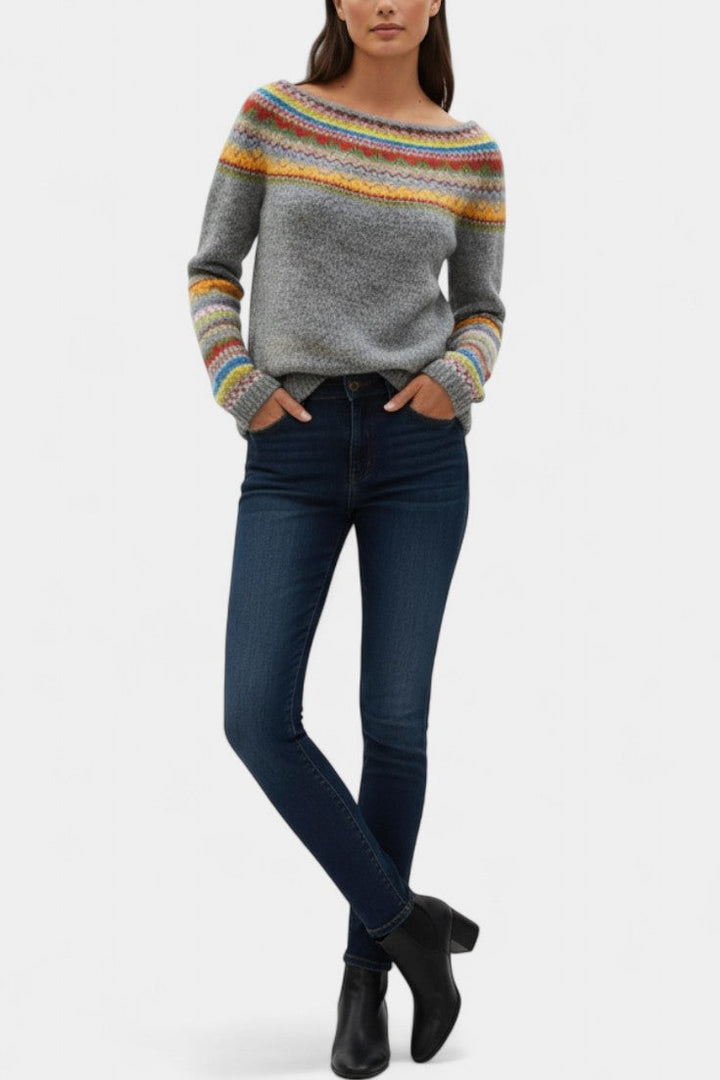 Néria Boat Neck Soft Knit Jacquard Pullover