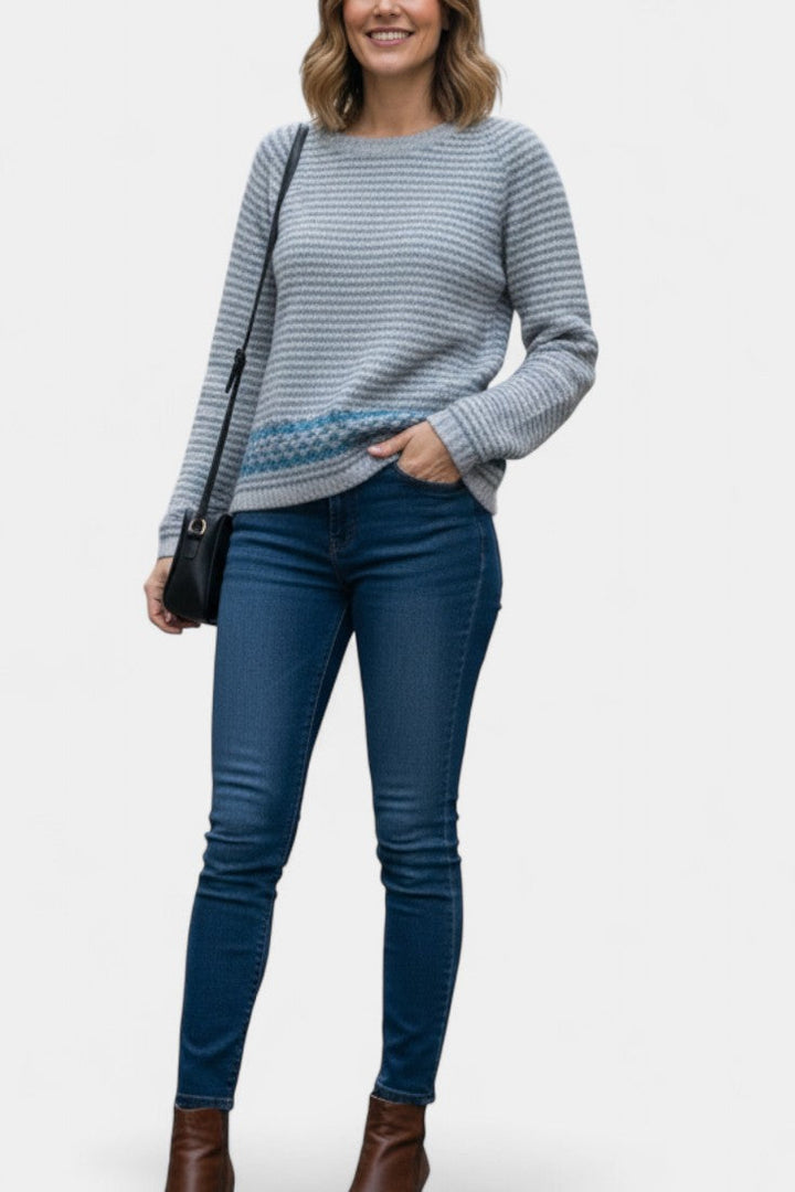 Yliana Striped Cozy Knit Boat Neck Sweater