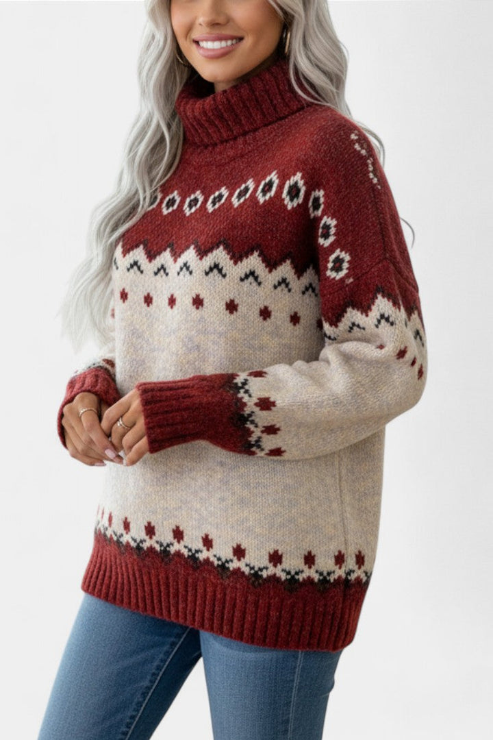 Gislaine Cozy Jacquard Turtleneck Sweater