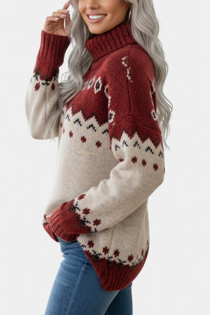 Gislaine Cozy Jacquard Turtleneck Sweater
