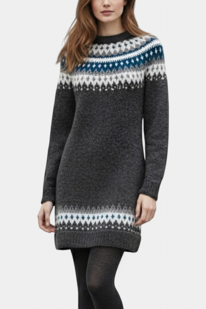 Roxanna Chunky Knit Jacquard Sweater Dress