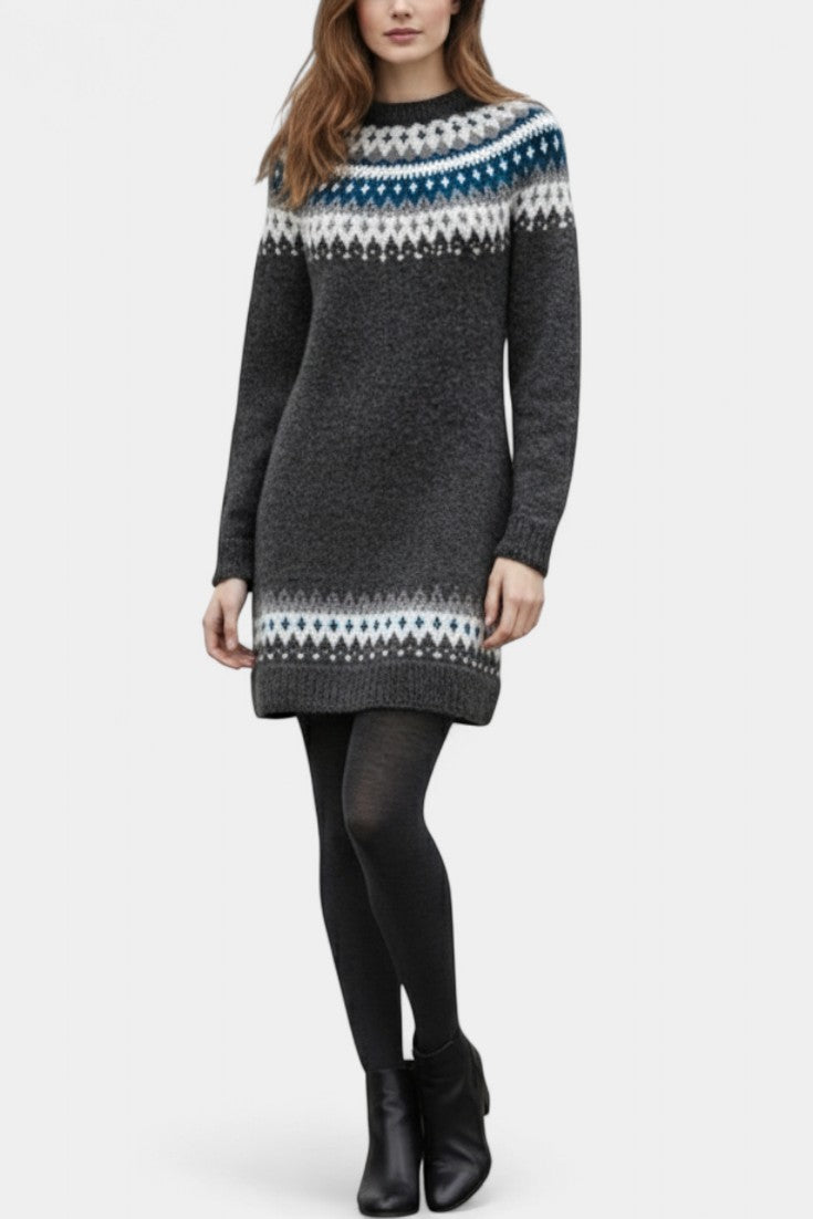 Roxanna Chunky Knit Jacquard Sweater Dress