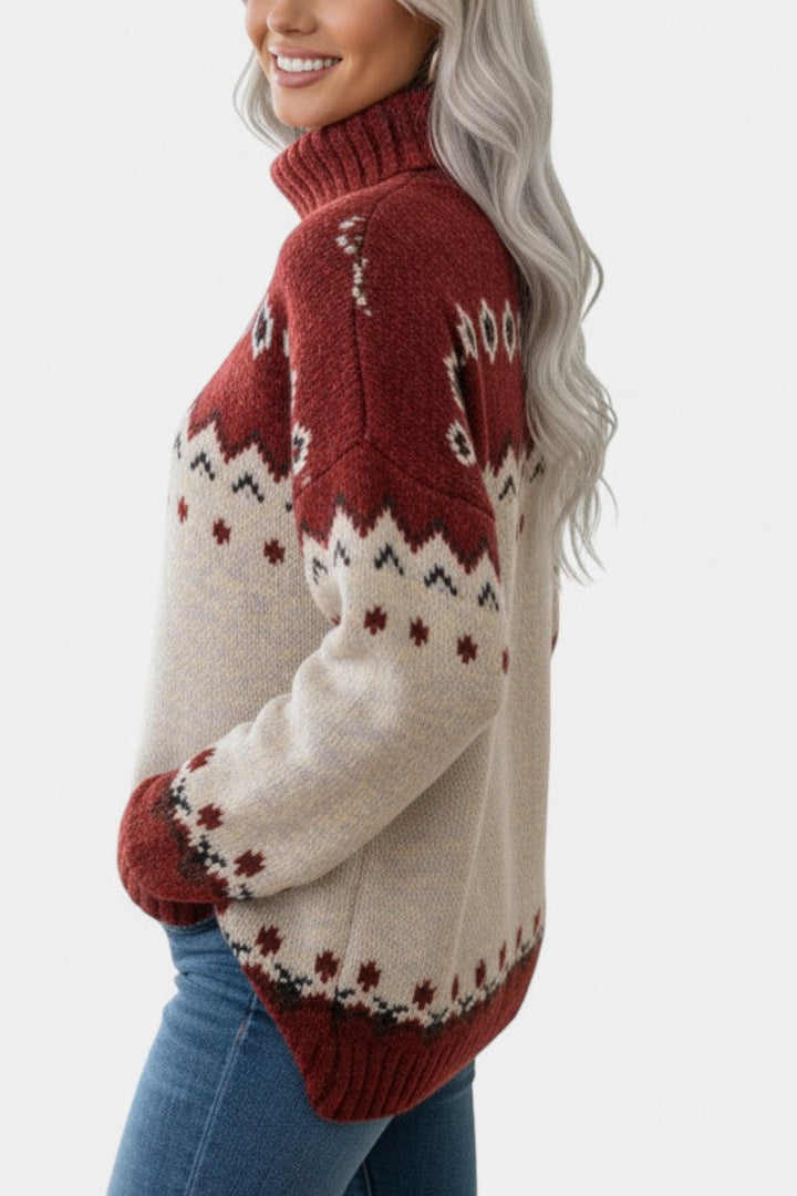 Gislaine Cozy Jacquard Turtleneck Sweater
