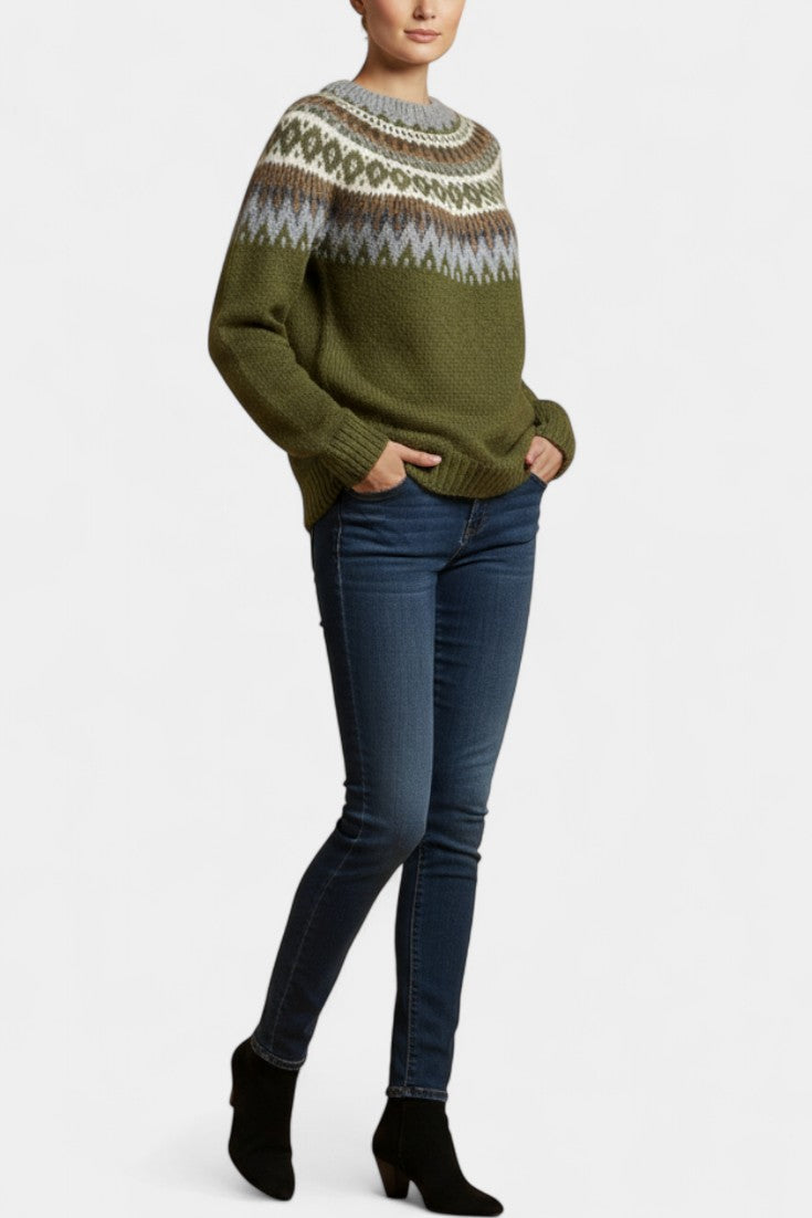Maréva Chunky Knit Jacquard Sweater with Crew Neck