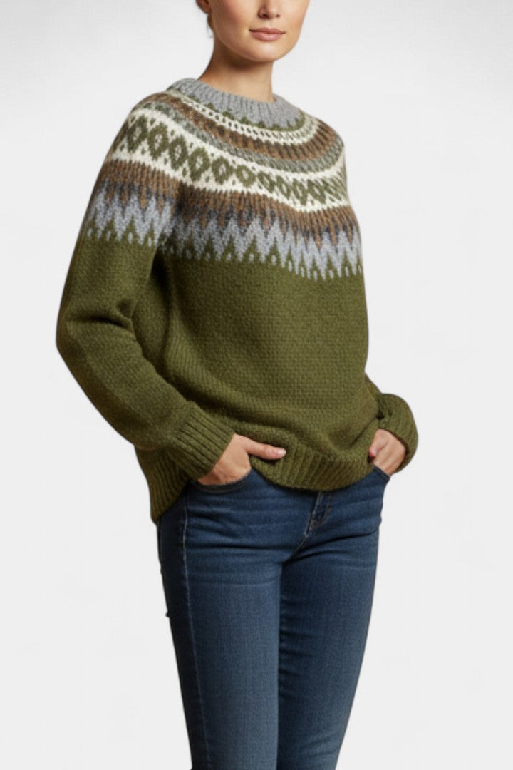 Maréva Chunky Knit Jacquard Sweater with Round Neckline