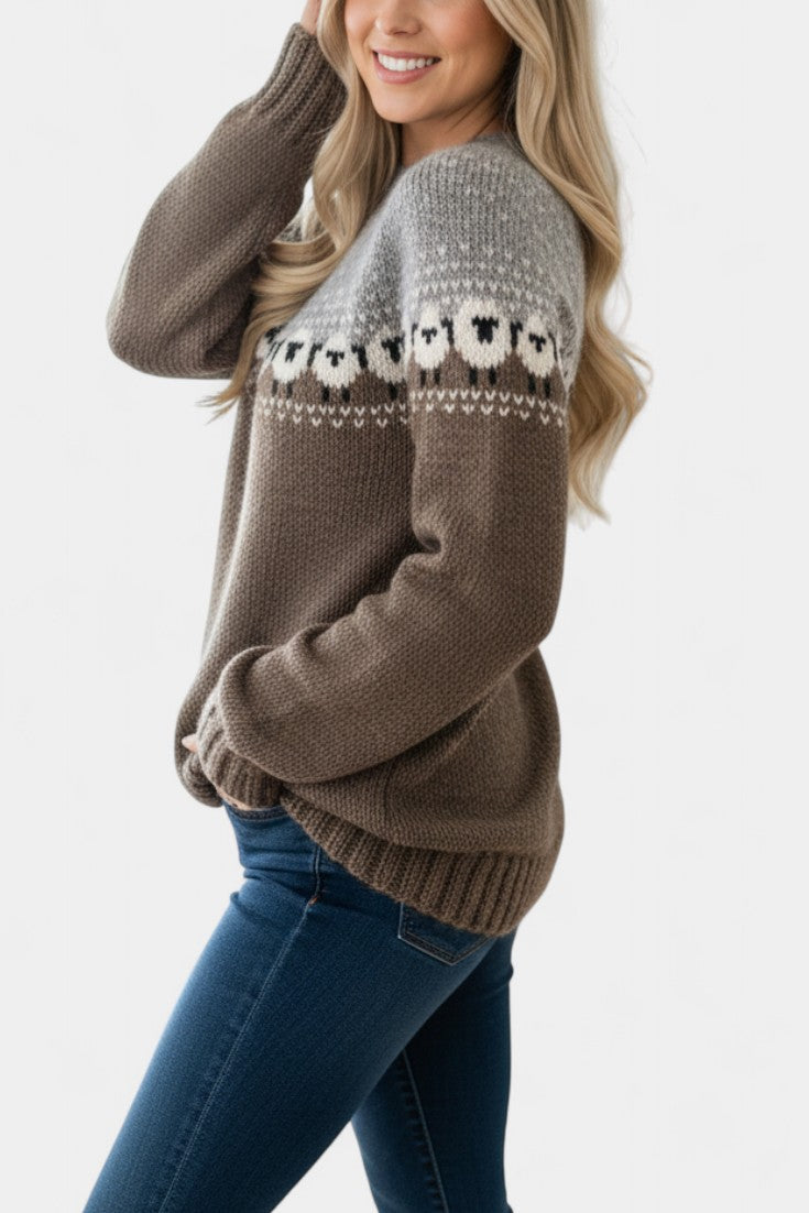 Paulette Geometric Pattern Thick Knit Jacquard Sweater