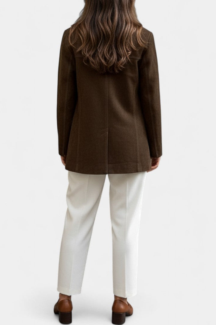 Maïa Chocolate Suede Straight Jacket with Notched Collar