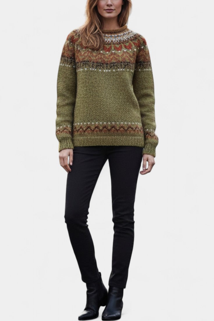 Yanaëlle Chunky Knit Jacquard Sweater with Crew Neck