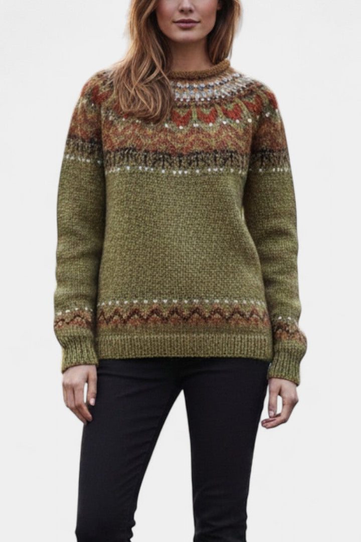 Yanaëlle Chunky Knit Jacquard Sweater with Round Neckline
