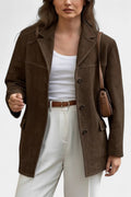 Maïa Chocolate Suede Straight Jacket featuring Notched Collar
