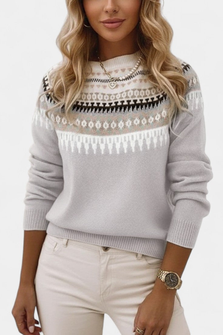 Tatiane Soft Knit Scandinavian Jacquard Sweater with Round Neck