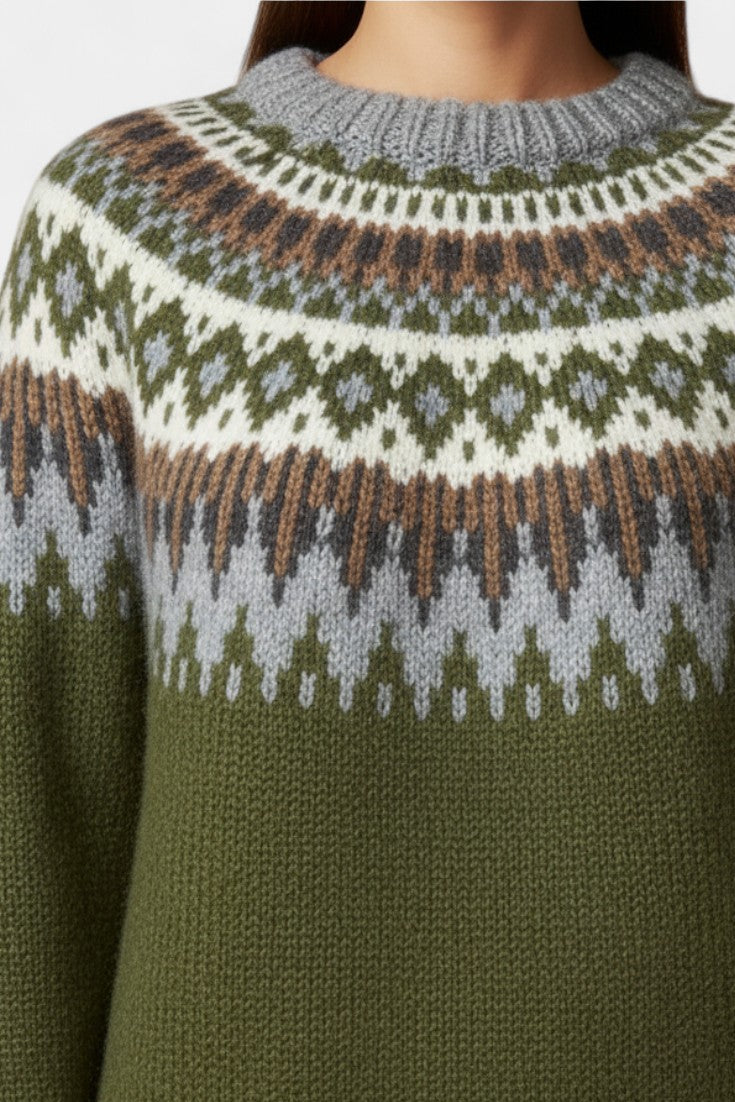 Maréva Chunky Knit Jacquard Sweater with Crew Neck
