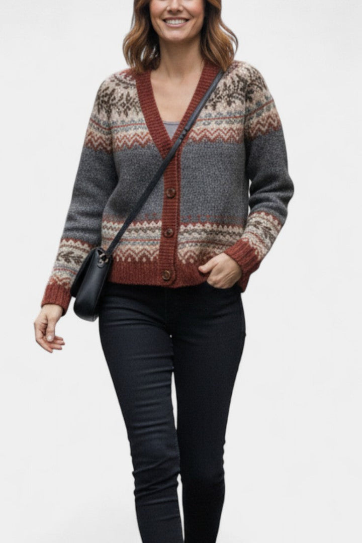 Sancia Classic Button-Up Thick Knit Jacquard Cardigan