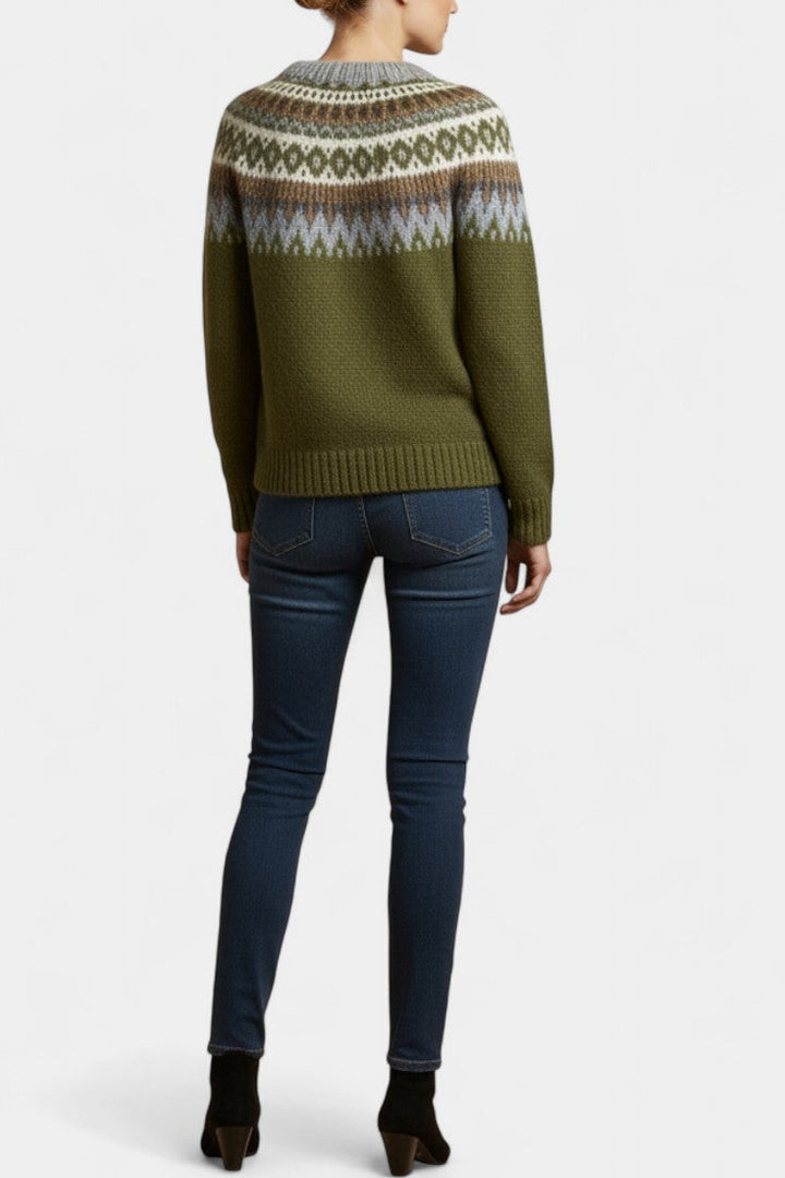 Maréva Chunky Knit Jacquard Sweater with Crew Neck