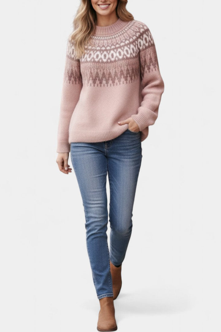 Round Neck Soft Jacquard Sweater by Pascaline