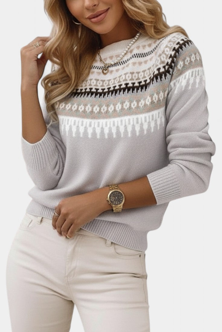 Tatiane Soft Knit Scandinavian Jacquard Sweater with Round Neck