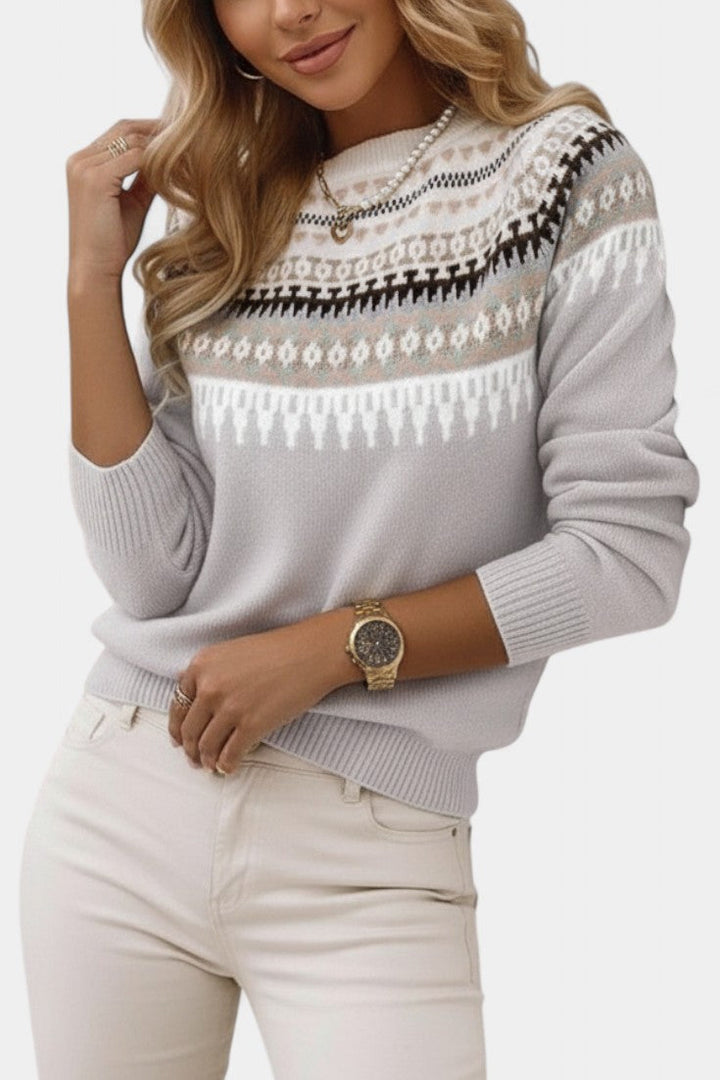 Tatiane Soft Knit Scandinavian Jacquard Sweater with Round Neck