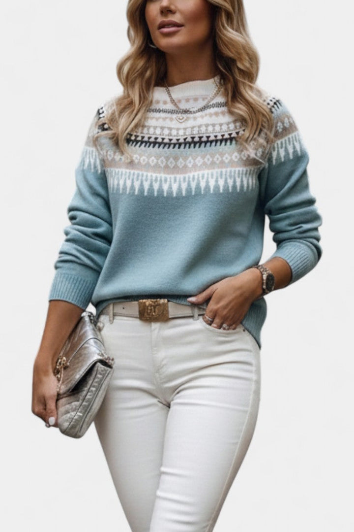 Tatiane Soft Knit Scandinavian Jacquard Sweater with Round Neck