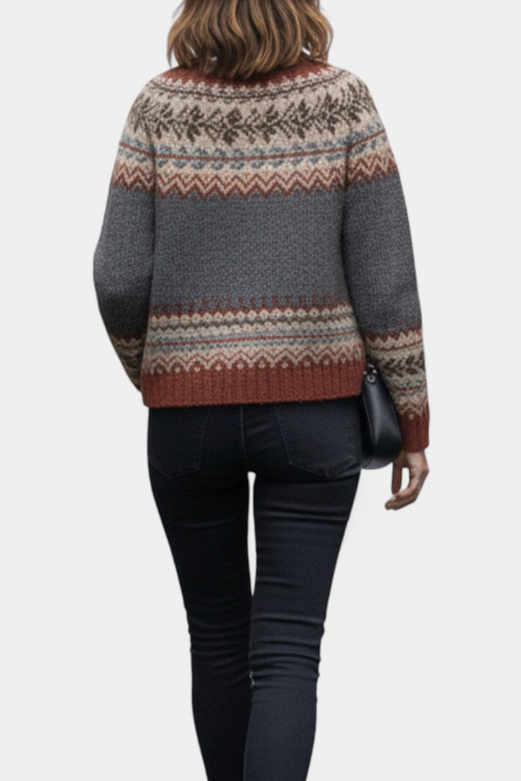 Sancia Classic Button-Up Thick Knit Jacquard Cardigan