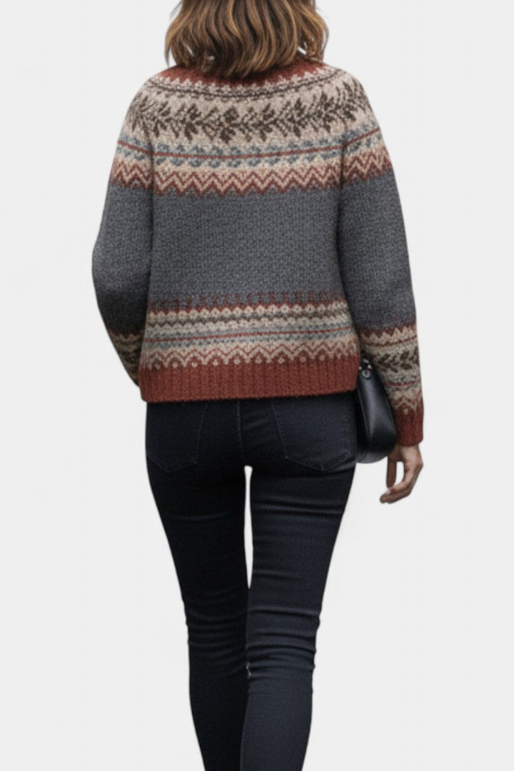 Sancia Classic Thick Knit Jacquard Cardigan with Button-Up Design