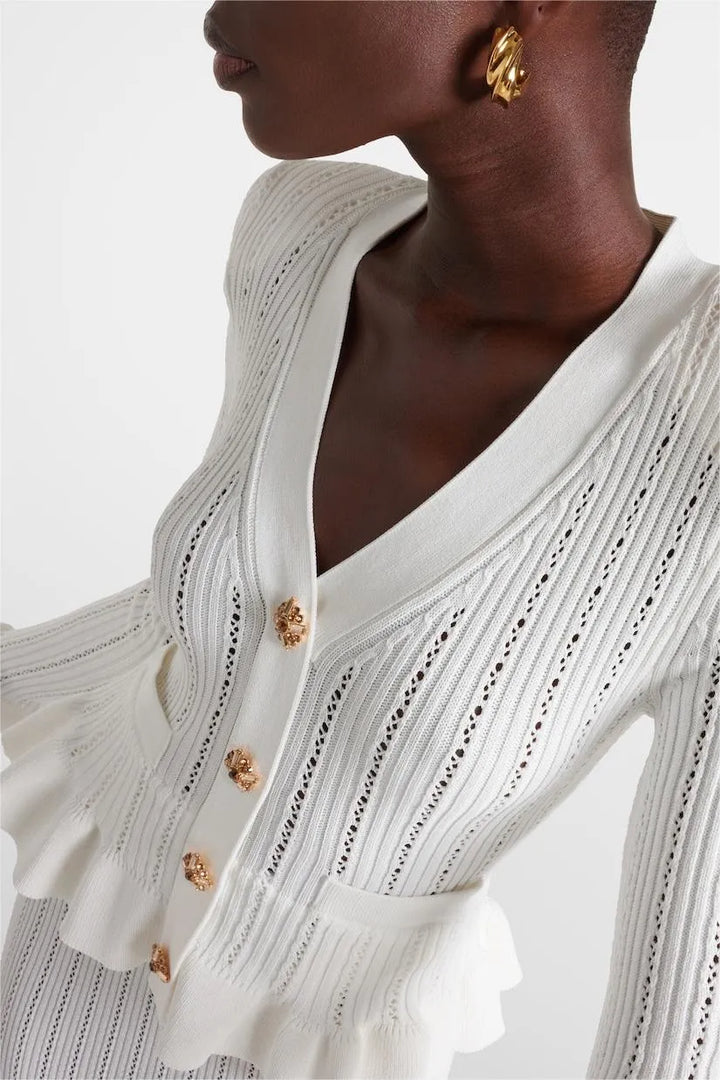 Prudence Knit Ensemble: Ruffled Cardigan and Flared Midi Skirt