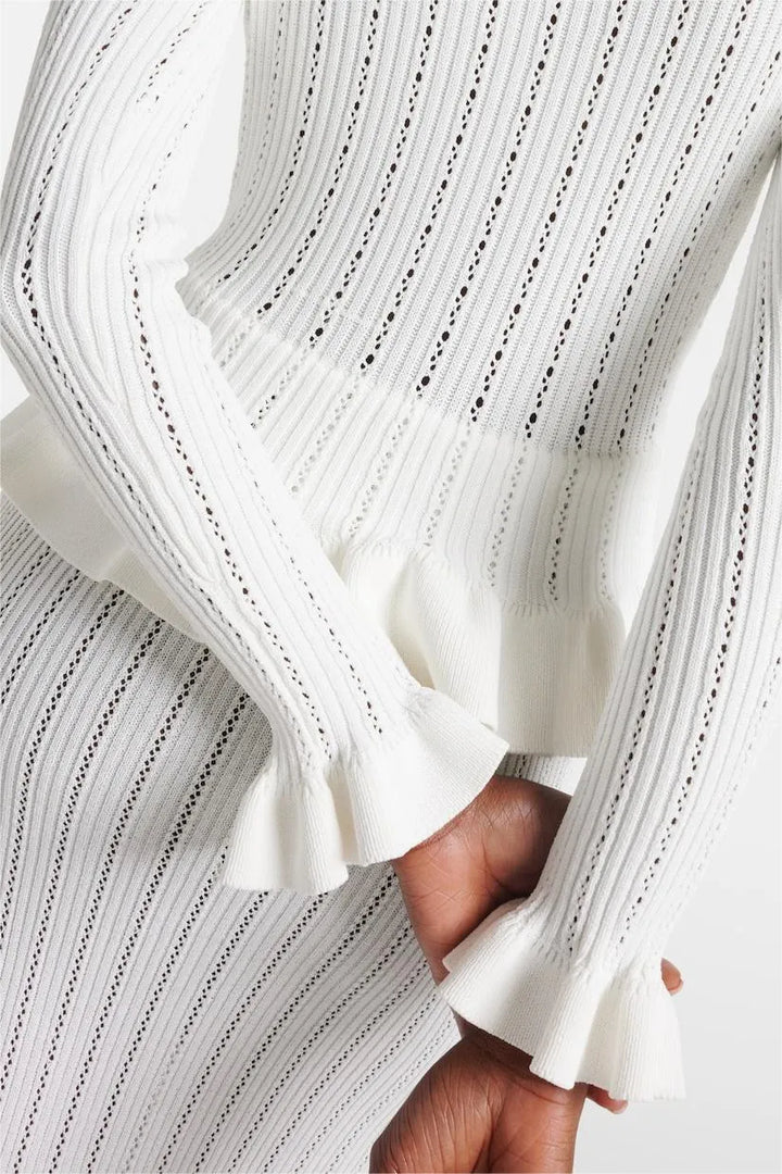 Prudence Knit Ensemble: Ruffled Cardigan and Flared Midi Skirt