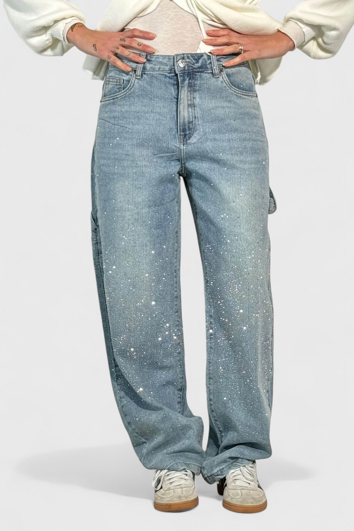 Rhinestone-Embellished Dariya Cargo Balloon Jeans