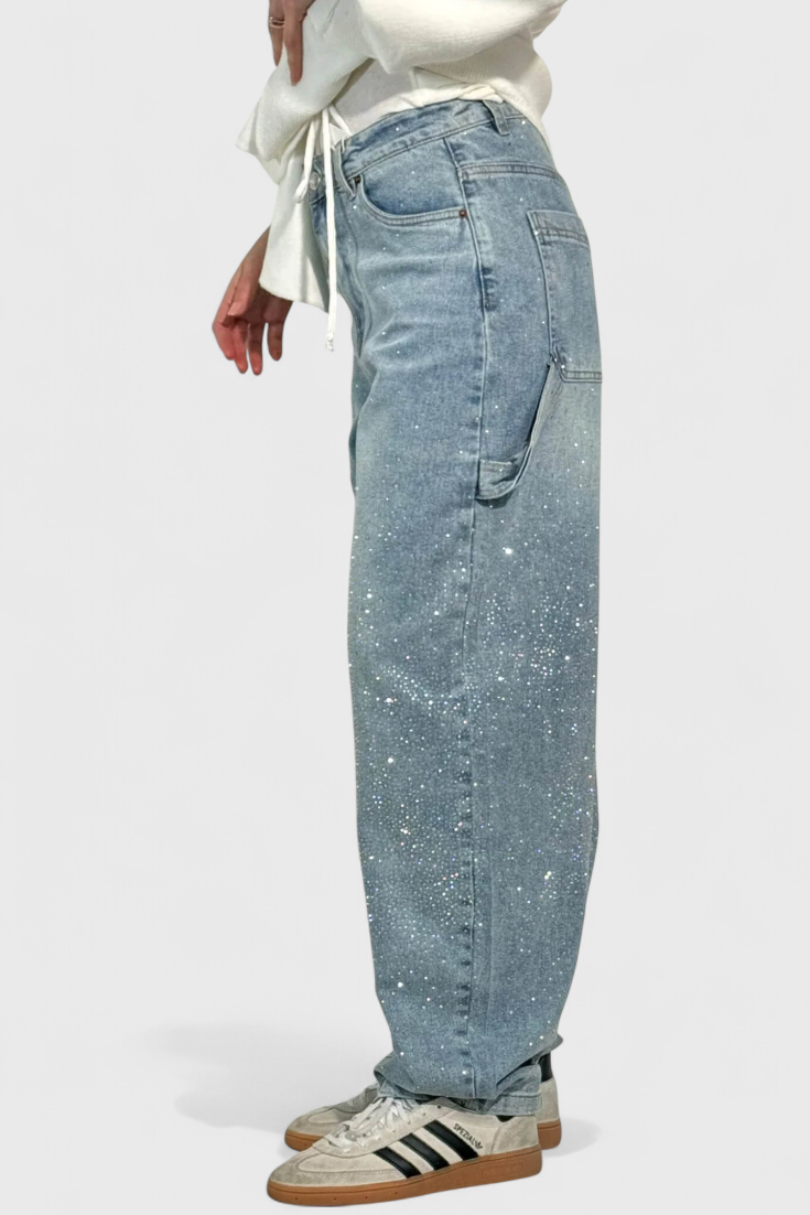 Rhinestone-Embellished Dariya Cargo Balloon Jeans