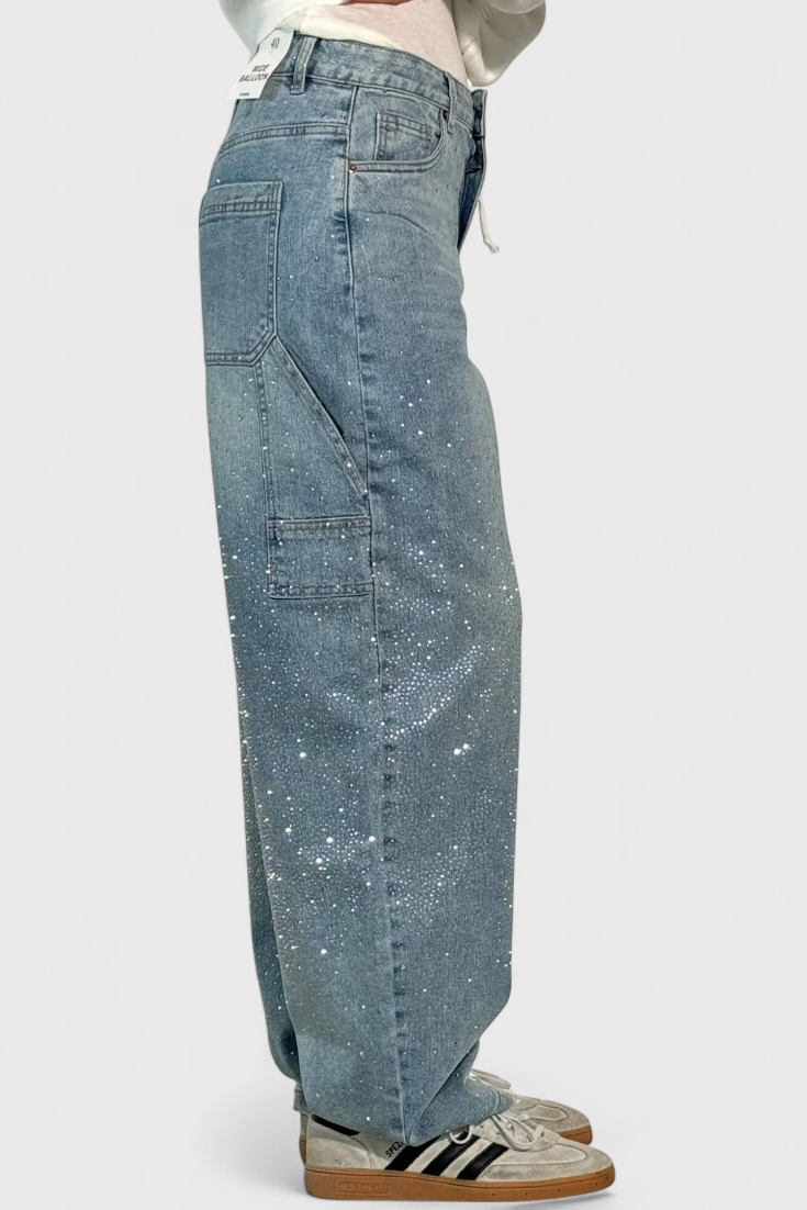 Rhinestone-Embellished Dariya Cargo Balloon Jeans