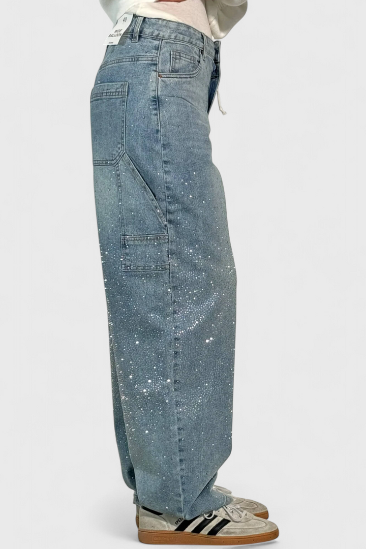 Rhinestone-Embellished Dariya Cargo Balloon Jeans