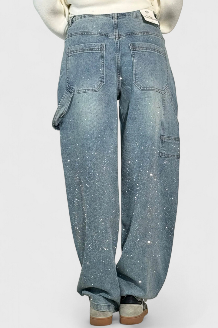 Rhinestone-Embellished Dariya Cargo Balloon Jeans