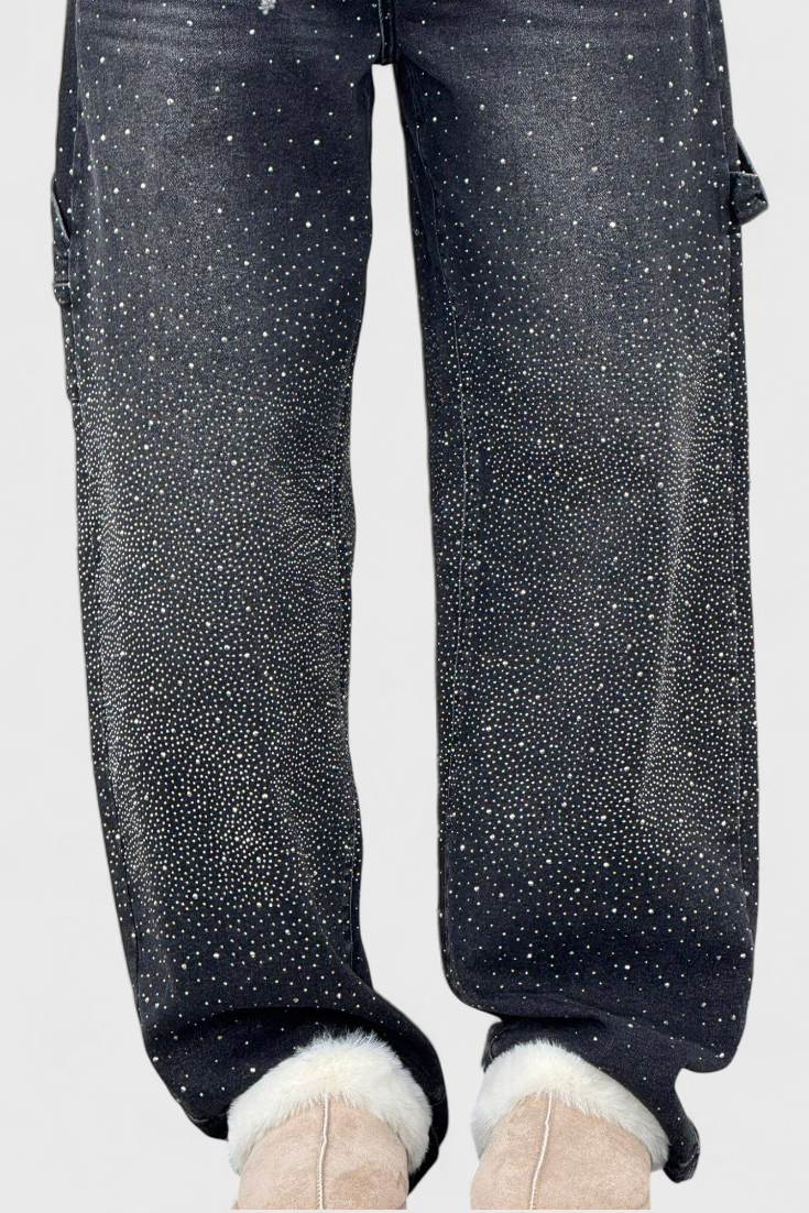 Rhinestone-Embellished Dariya Cargo Balloon Jeans