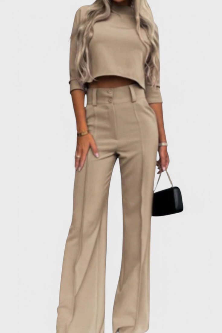 Cleo 3/4 Sleeve Top with Wide Leg Pants Ensemble