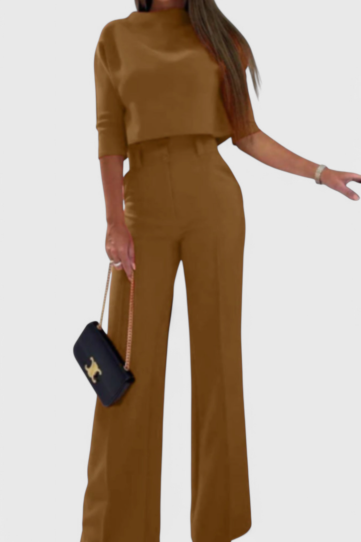 Cleo 3/4 Sleeve Top with Wide Leg Pants Ensemble