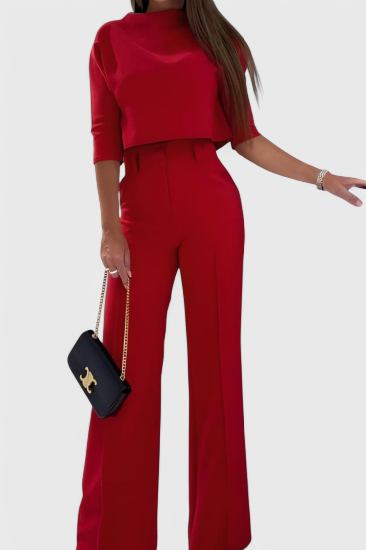 Cleo 3/4 Sleeve Top with Wide Leg Pants Ensemble