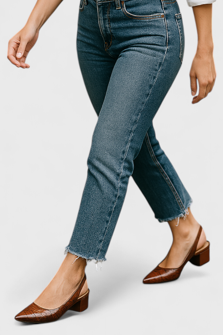 Ava Crocodile Effect Pointed Toe Heels with Square Heel