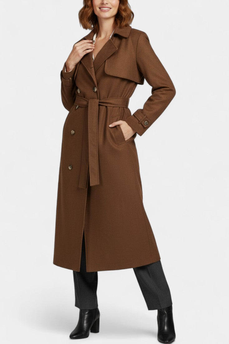 Leelie Adjustable Belt Maxi Trench Coat in Synthetic Suede