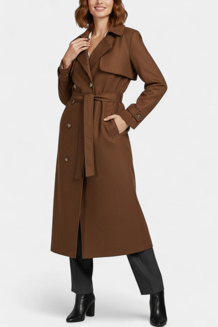 Leelie Adjustable Belt Maxi Trench Coat in Synthetic Suede