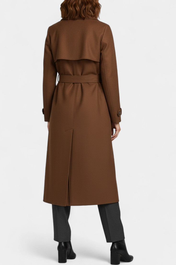 Leelie Adjustable Belt Maxi Trench Coat in Synthetic Suede