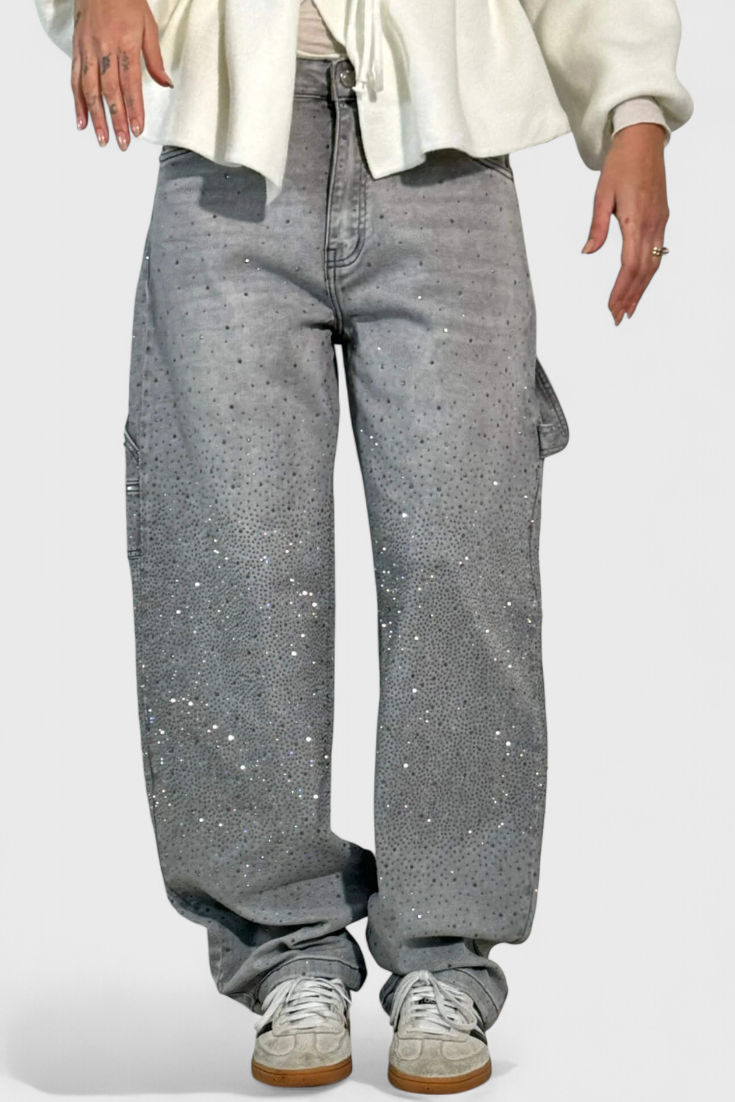 Rhinestone-Embellished Dariya Cargo Balloon Jeans
