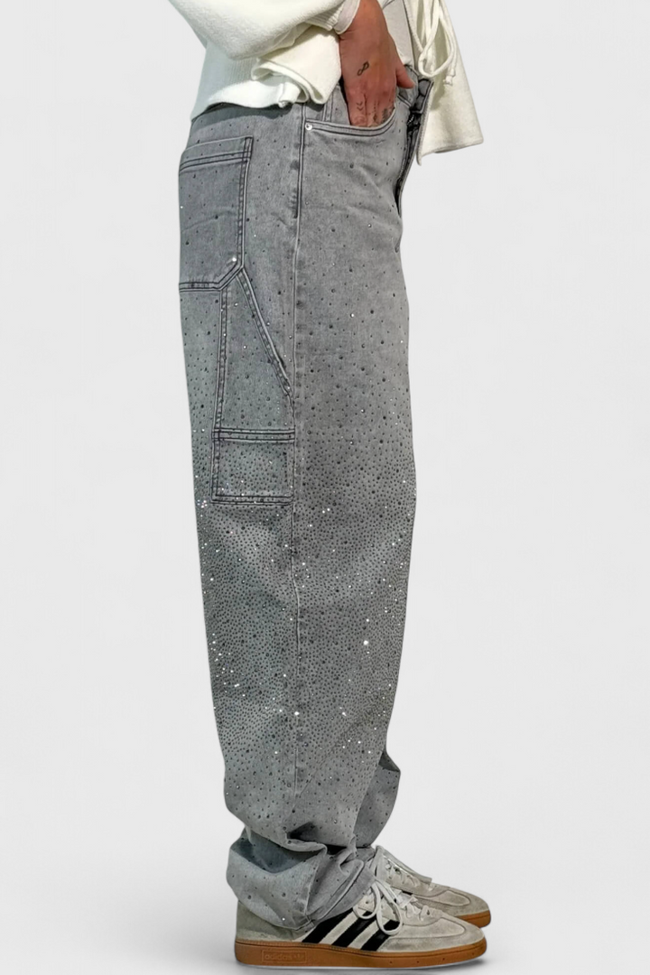 Rhinestone-Embellished Dariya Cargo Balloon Jeans