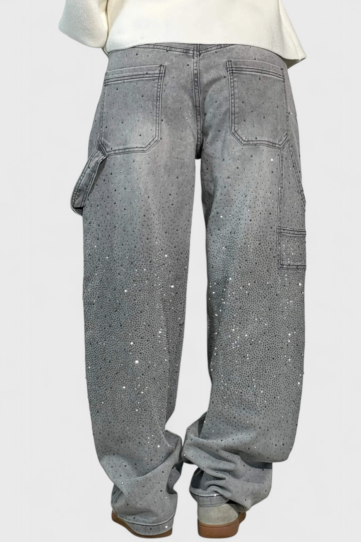 Rhinestone-Embellished Dariya Cargo Balloon Jeans