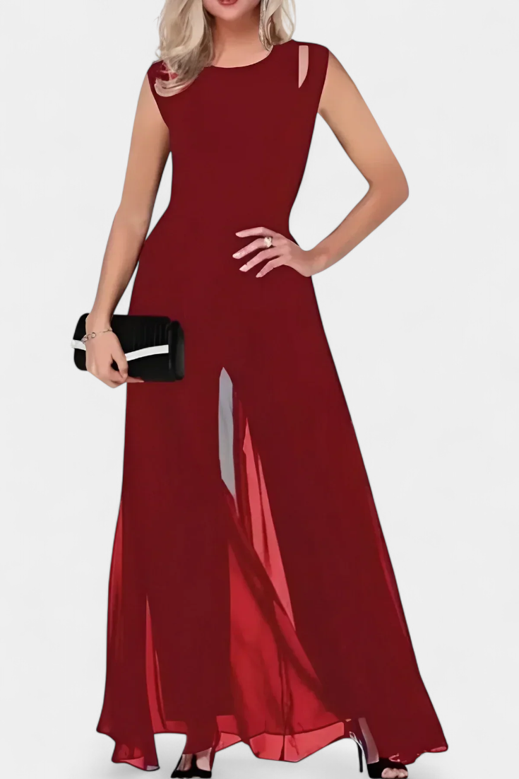 Nadia Open-Shoulder Fluid Chiffon Jumpsuit