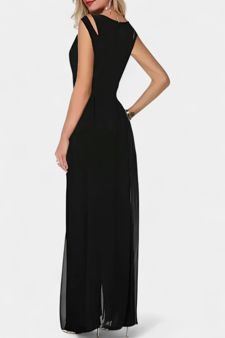 Nadia Open-Shoulder Fluid Chiffon Jumpsuit