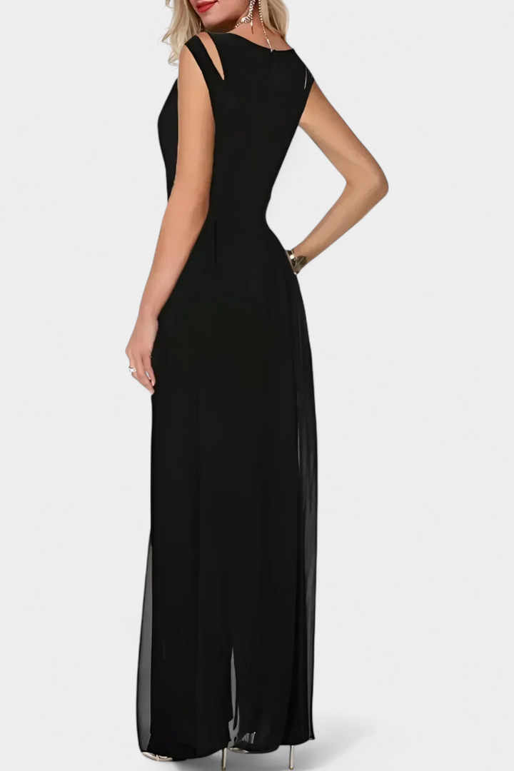 Nadia Open-Shoulder Fluid Chiffon Jumpsuit