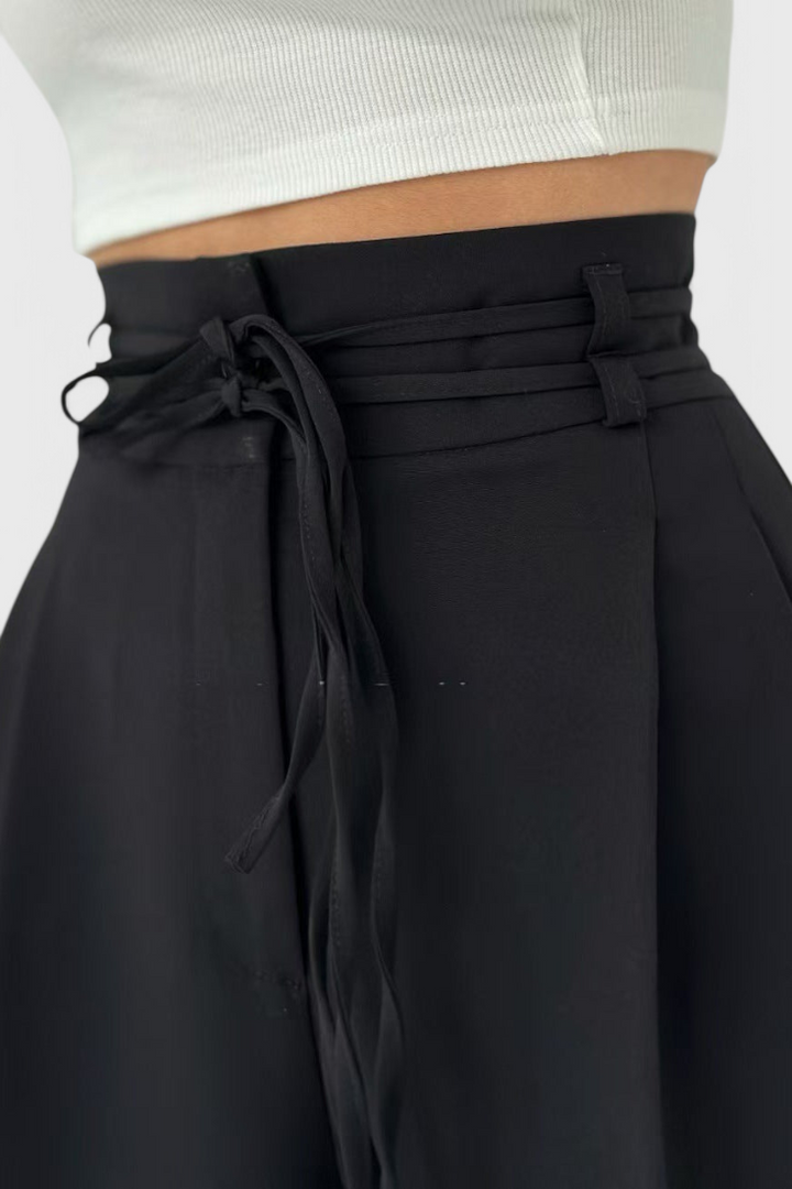 Sophie High-Waisted Wide-Leg Trousers with Cord Accents