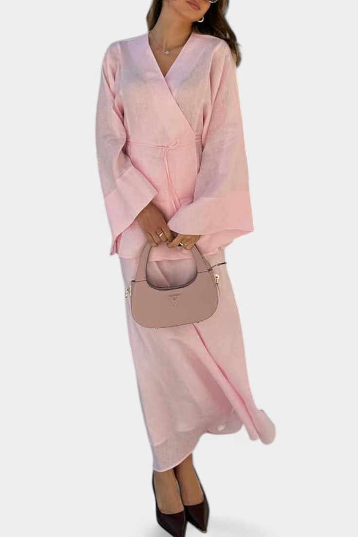 Zelda-Inspired V-Neck Top and Slit Skirt Ensemble