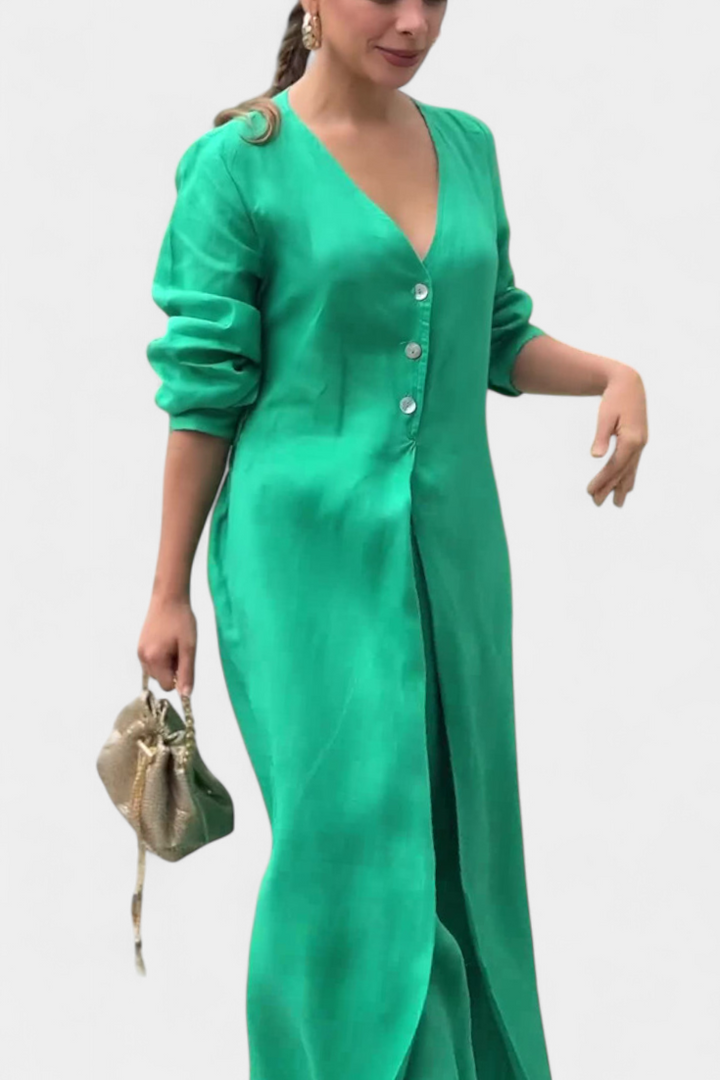 Whitney V-Neck Fluid Jumpsuit with Front Slit